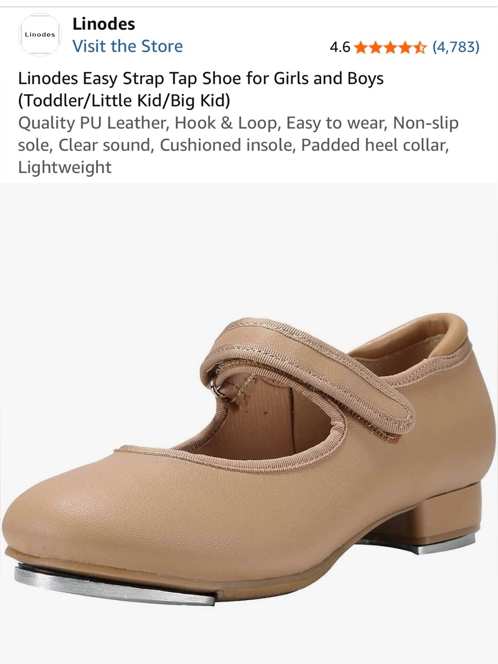 Toddler Kids Tan Tap Shoes with Easy Strap